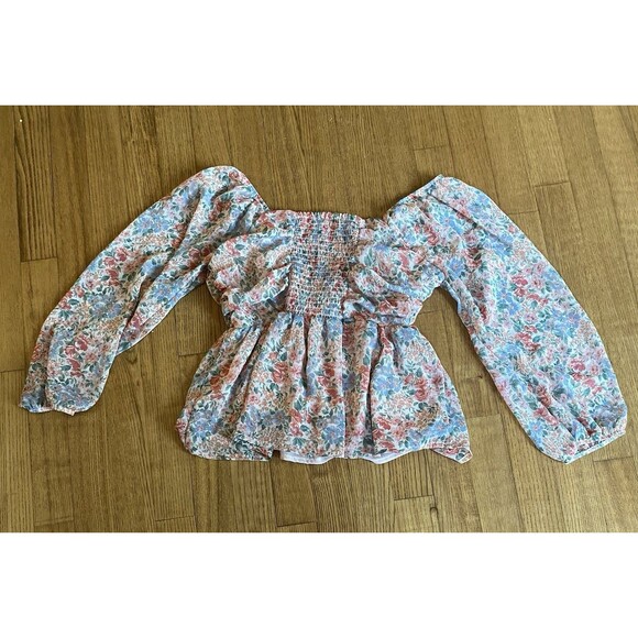 American Eagle Womens Pink T-Shirt Floral Long Sleeve Scoop Neck Size XS - Picture 2 of 3